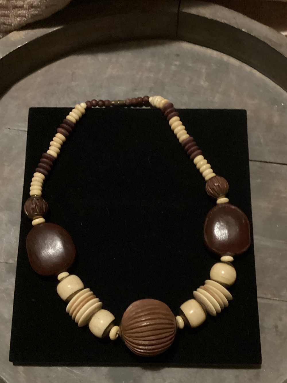 Handcrafted Brown and Cream Beaded Statement Necklace